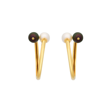 Assael // 18k Yellow Gold Akoya + Black Akoya Pearl Earrings