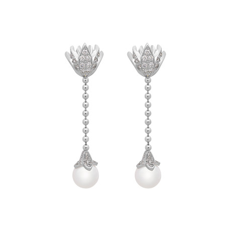 Assael 18k White Gold Diamond + Japanese Akoya Pearl Earrings