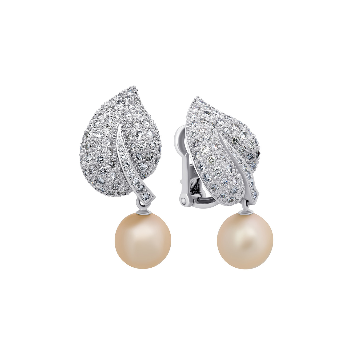 Assael 18k White Gold Diamond + Freshwater Pearl Earrings I - Signed ...