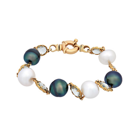 Assael 18k Yellow Gold Moonstone + South Sea Pearl + Tahitian Pearl Bracelet