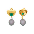 Assael 18k Yellow Gold Emerald + Tahitian Pearl Earrings