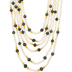Assael 18k Yellow Gold Six Strand Tahitian Pearl + Japanese Akoya Pearl Necklace