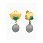 Assael 18k Yellow Gold Emerald + Tahitian Pearl Earrings