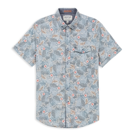 Stretch Floral Print Sport Shirt // Blue (S)