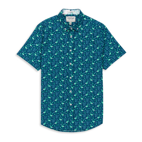 Flamingo Print Sport Shirt // Navy (S)