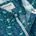 Flamingo Print Sport Shirt // Navy (2XL)