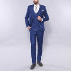 Spike Slim Fit Plaid 3-Piece Vested Checked Suit // Blue (Euro: 50)