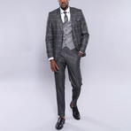 Taft Slimfit Plaid 3-Piece Vested Suit // Smoked (Euro: 54)