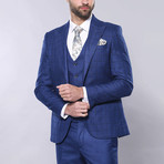 Spike Slim Fit Plaid 3-Piece Vested Checked Suit // Blue (Euro: 54)