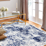 Power Loom Contemporary Polypropylene + Polyester Rug // Ivory + Blue // V1 (2'6" X 8')