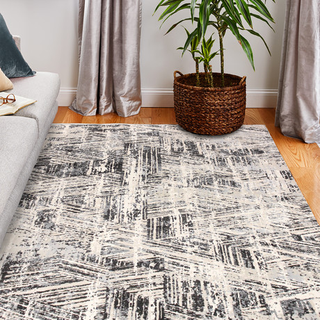 Power Loom Contemporary Polypropylene + Polyester Rug // Beige + Gray // V1 (2'6" X 8')