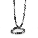 Round Box Alternating Necklace // 6.5mm // Black + Silver (22")