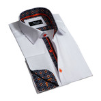 Amedeo Exclusive // Reversible Cuff French Cuff Dress Shirt // Textured White + Orange (XL)