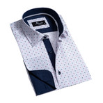 Amedeo Exclusive // Reversible Cuff French Cuff Dress Shirt // Off White + Navy Blue (2XL)