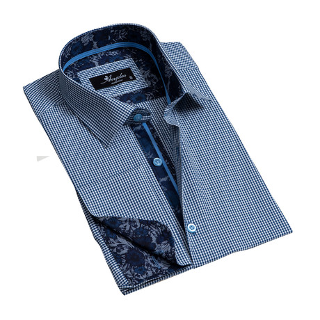 Reversible French Cuff Dress Shirt // Blue Checkered Print (XS)