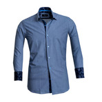 Reversible French Cuff Dress Shirt // Blue Checkered Print (L)