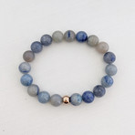 Aventurine Bead Bracelet // Blue + Rose Gold