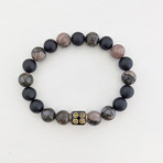 African Opal + Agate Bead Bracelet // Black + Multicolor + Gold