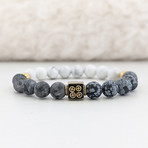 Labradorite + Snowflake + Howlite Bead Bracelet // Gray + White + Gold