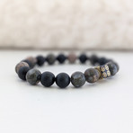 African Opal + Agate Bead Bracelet // Black + Multicolor + Gold