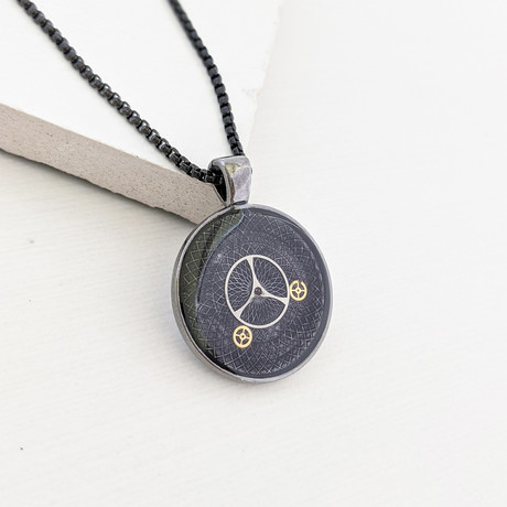 Round Watch Gear Pendant Necklace // Black + Gunmetal + Gold