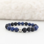 Lapis Lazuli + Lava Bead Bracelet // Blue + Black + Silver