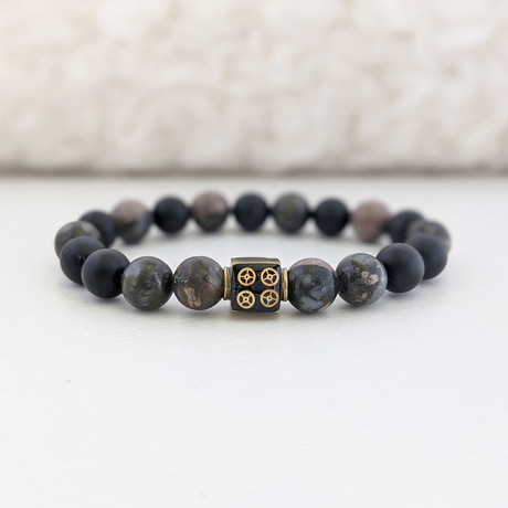 African Opal + Agate Bead Bracelet // Black + Multicolor + Gold