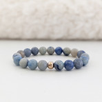 Aventurine Bead Bracelet // Blue + Rose Gold