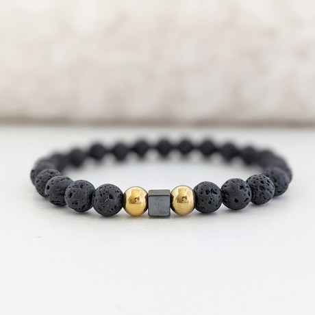 Lava Bead Bracelet // Black + Gold