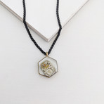 Hexagon Pendant Necklace // Silver + Brass + Black