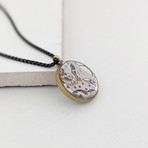 Round Watch Gear Pendant Necklace // Silver + Brass + Black