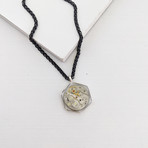 Hexagon Pendant + Round Watch Mechanism Necklace // Silver + Black