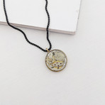 Round Watch Gear Pendant Necklace // Silver + Brass + Black