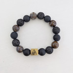 Opal + Agate + Lava Bead Bracelet // Blue + Black + Gold