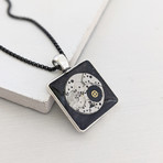 Square Watch Mechanism Pendant Necklace // Silver + Black