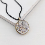 Round Watch Gear Pendant Necklace // Silver + Brass + Black