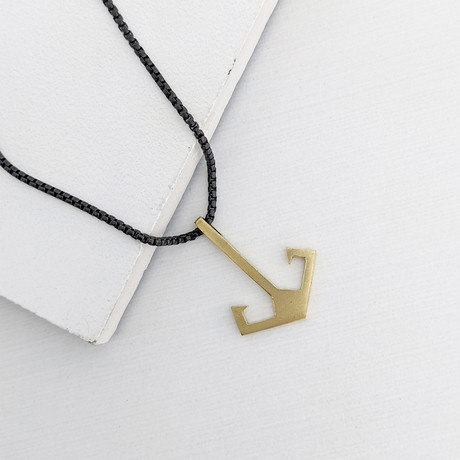 Anchor Pendant Necklace // Brass + Black