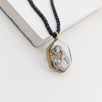 Hexagon Pendant Necklace // Silver + Brass + Black