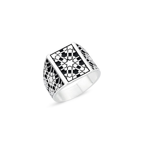 Square Zircon Stone Ring // Silver + Black (8)