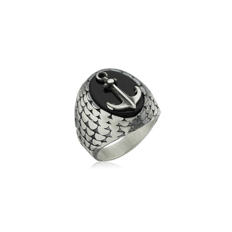 Onyx Stone Lord of the Seas Ring // Silver + Black (Size 7)