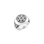 Geometric Patterned Ring // Silver + Black (8.5)