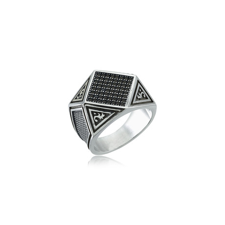 Zircon Stone Prism Ring // Black + Silver (8.5)