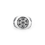 Geometric Patterned Ring // Silver + Black (9)