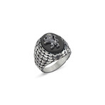 Onyx Stone Lion Ring // Silver + Black (Size 7)