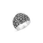 Zircon Stone Aztec Patterned Ring // Silver + Black (12)