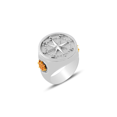 Compass Ring // White Gold Finish + Rose Gold Finish (Size 7)