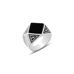 Square Onyx Mine Stone Prism Ring // White Gold Finish + Black (10.5)