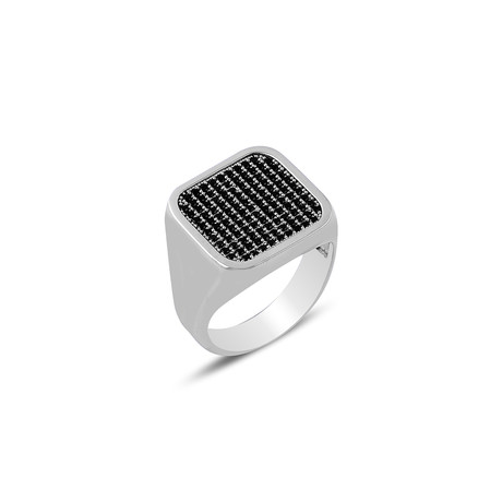 Zircon + Onyx Stone Square Ring // White Gold Finish + Black (Size 7)