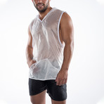 Hard Core // Fluid Sleeveless Hoody // White (M)