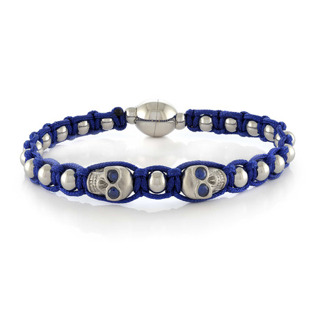 Double Skulls Macrame Bracelet // Blue (S)